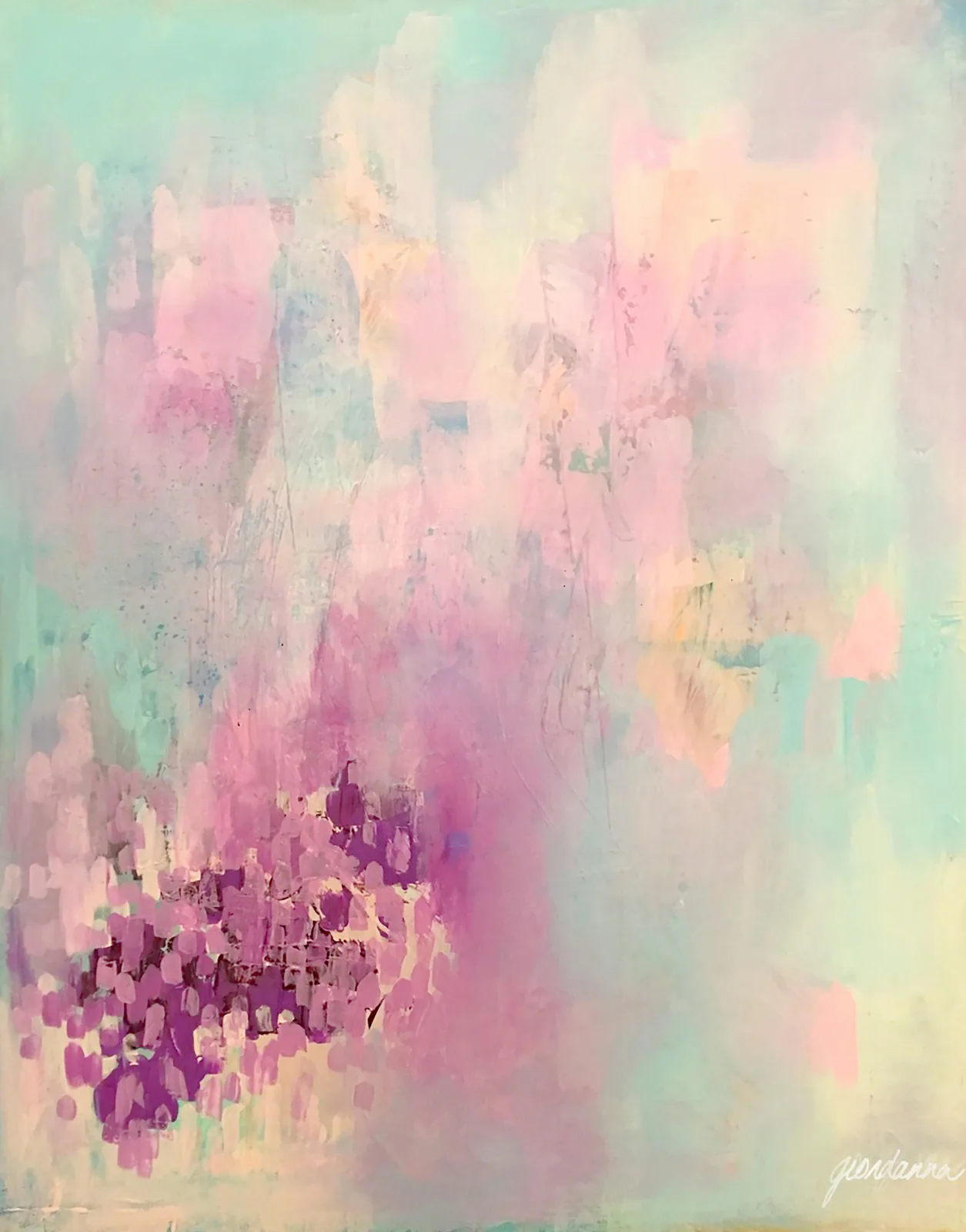 Soft pink and mint abstract painting for private viewing services