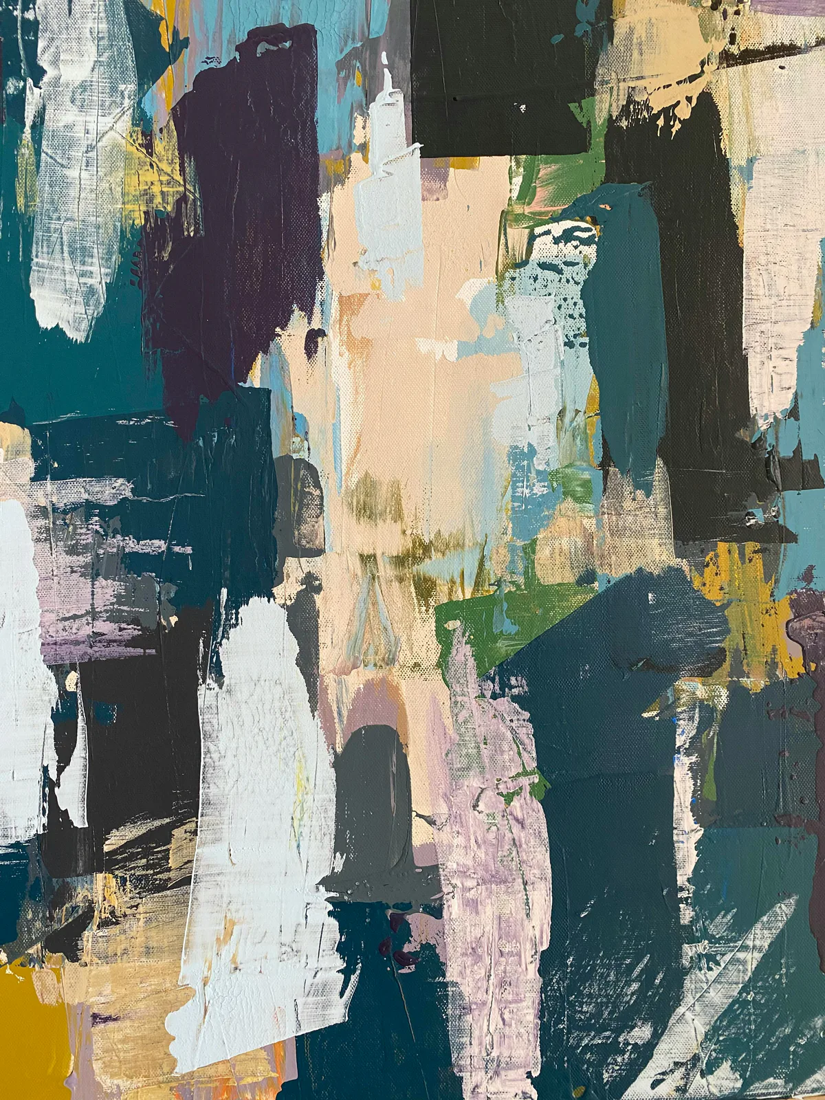 Structured teal, cream, and charcoal paint texture for packing and crating